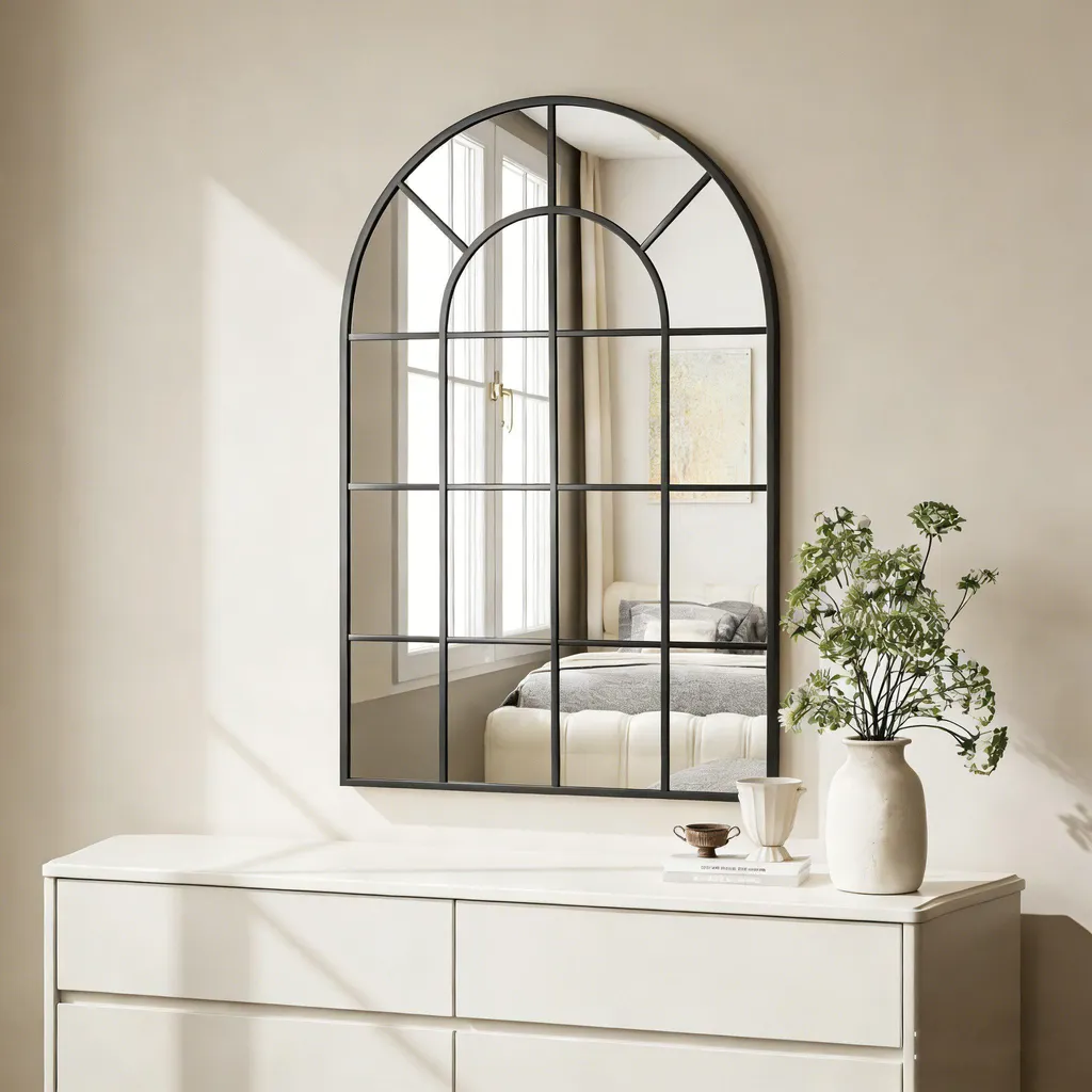 Specchio Parete Arco Nero Alluminio | Specchiera Moderna Bagno 50x80 - 5