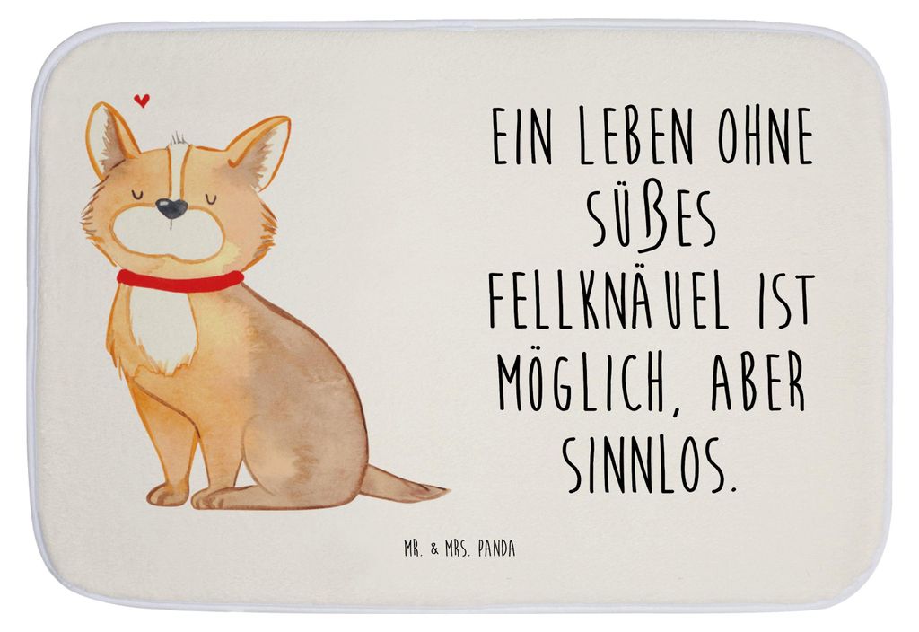 Mr. & Mrs. Panda Badteppich Hund Glück - Weiß - Geschenk, Herz, duschmatte, Sprüche, Badematte, Corgie, Spruch, Badvorleger, Liebe, badezimmerma...