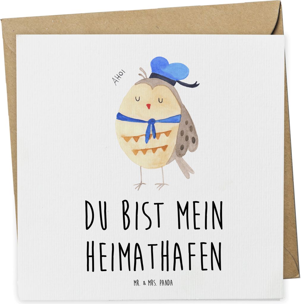 Mr. & Mrs. Panda Deluxe Karte Eule Matrose - Weiß - Geschenk, Klappkarte, Heimathafen, Ehe, doppelkarte, faltkarte, Glückwunschkarte, Owl, anlass...