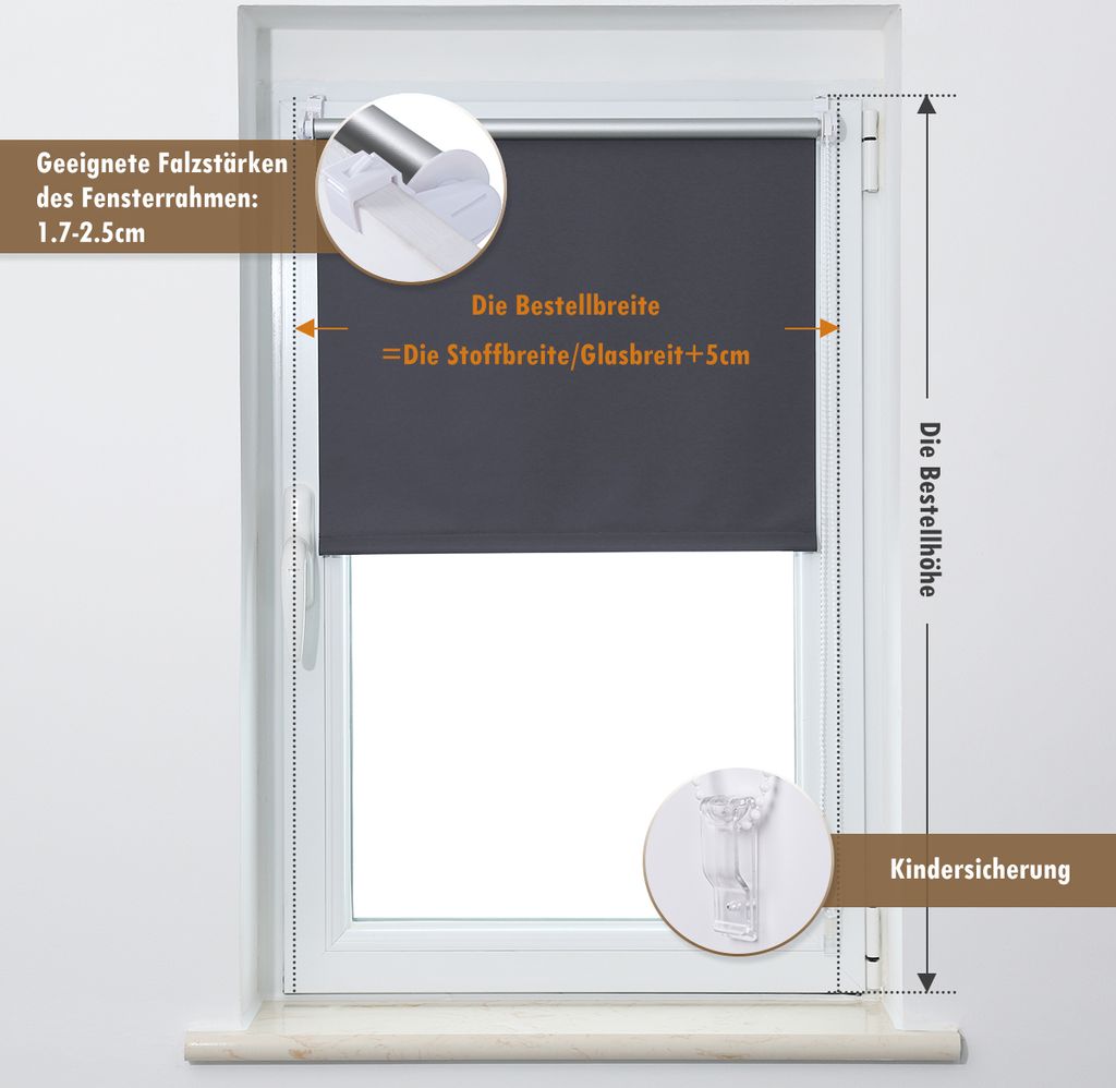 Verdunklungsrollo 105 x 150 cm Thermorollo Fensterrollo Produktbild 5