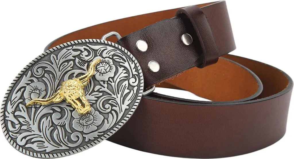 Cintura in Pelle Cowboy con Testa di Toro | Vintage Western Brown 115cm - 3