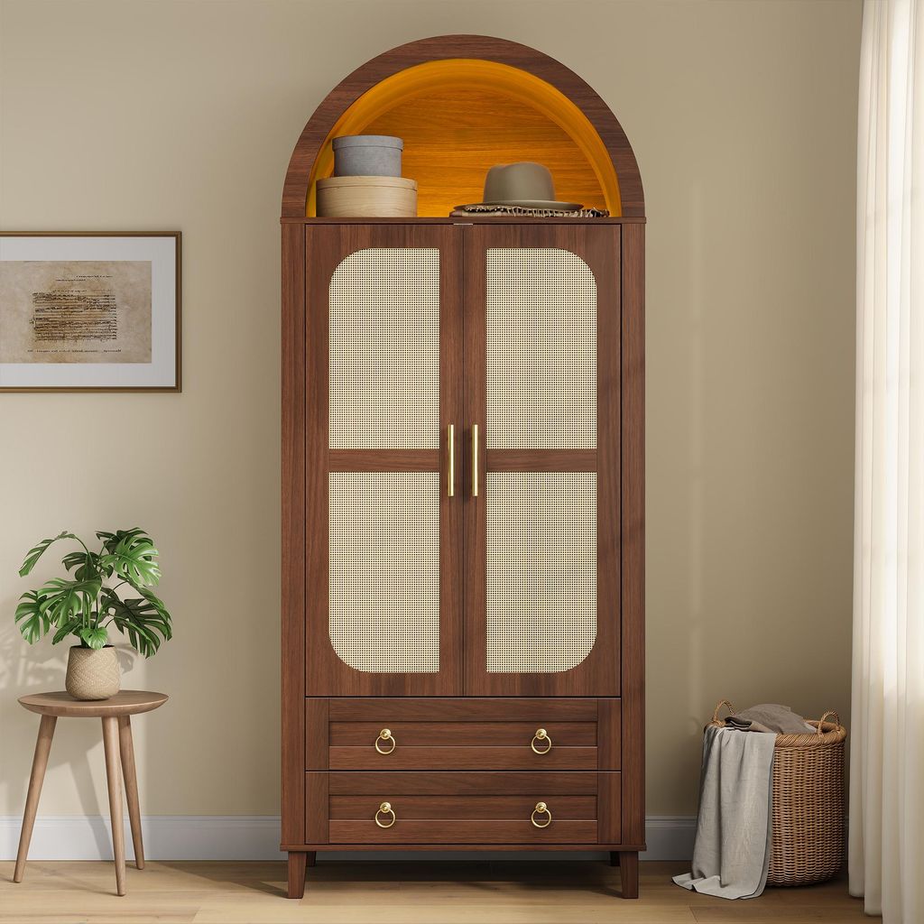 Merax Kleiderschrank mit Bogen-Nische und Rattan-Doppeltür, Produktbild 