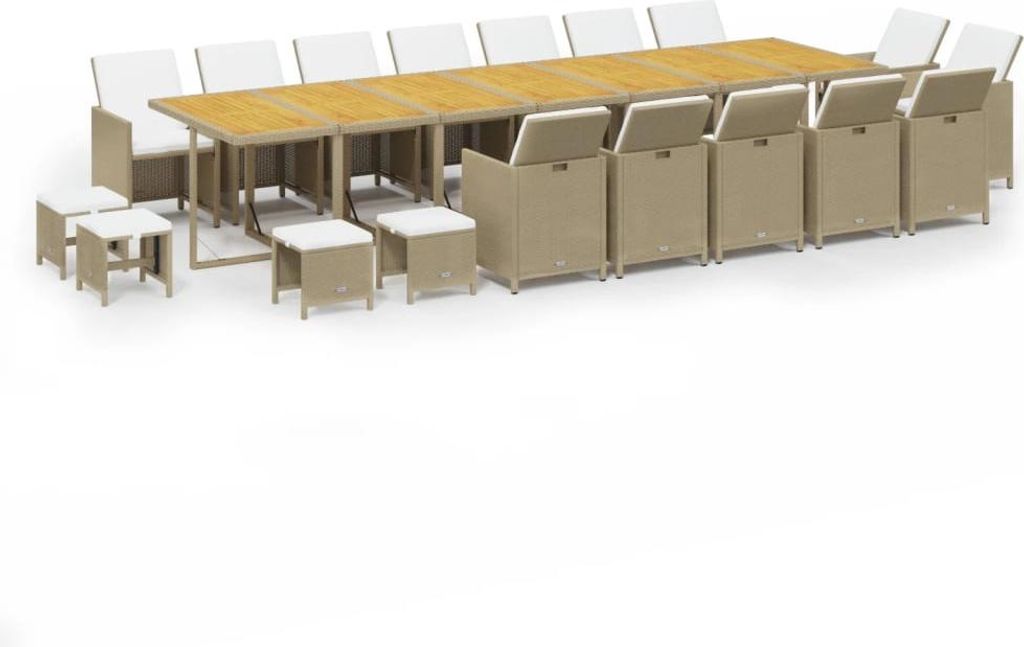vidaXL 19-tlg. Garten-Essgruppe mit Kissen Poly Rattan Beige