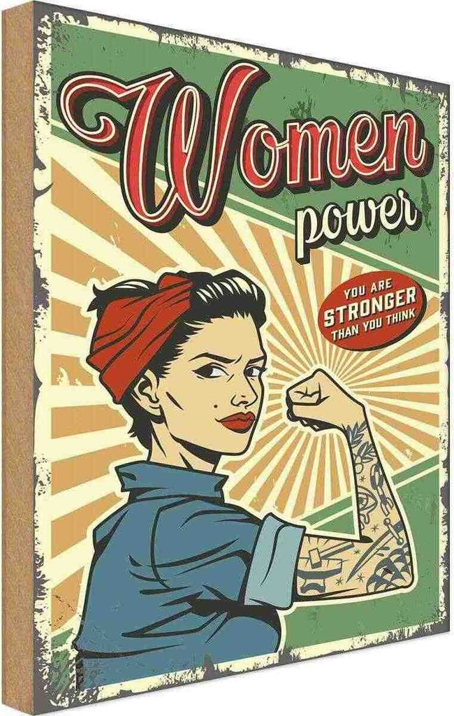 vianmo Holzschild 30x20 cm Pinup women power Girl stronger Pin Up