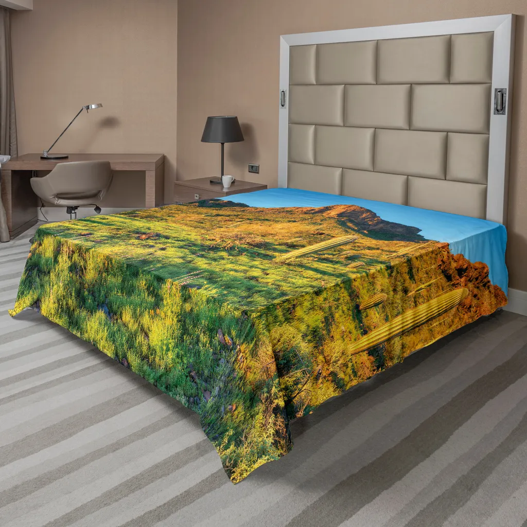 ABAKUHAUS Drap de Lit Saguaro 266x260 cm, Design Désert Arizona, Vert Bleu