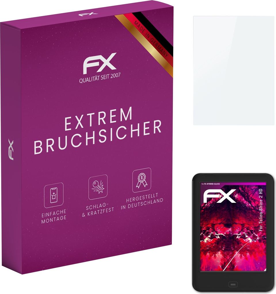atFoliX FX-Hybrid-Glass Displayfolie kompatibel mit Tolino Shine 2 HD Glasfolie