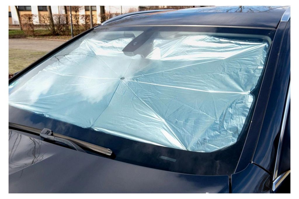 Auto-Sonnenschirm, Sonnenschutz für die Innenseite der Frontscheibe, blockiert Sonneneinstrahlung, einfacher Aufspannmechanismus, inklusive Kunstl...
