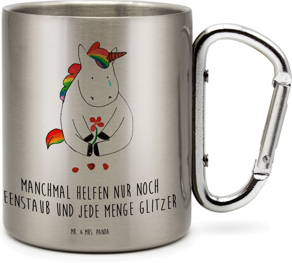 Mr. & Mrs. Panda Teetasse Einhorn Traurig - Transparent - Geschenk, Isolierbecher, Unicorn, Trinkbecher Metall, Blume, isoliertasse, Becher Aus Ede...