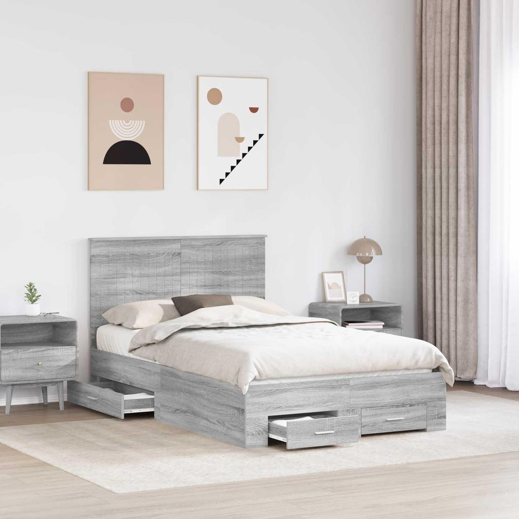 "Winter Sale" Bettrahmen Graues Sonoma 120 x 190cm Holzwerkstoff - clorisNeu300392 - Klassische BettenJugendbett Tagesbett