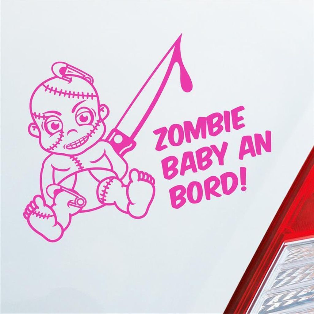 Auto Aufkleber Zombie Baby an Bord on Tour witzig 30x20 cm Pink Sticker Heckscheibenaufkleber