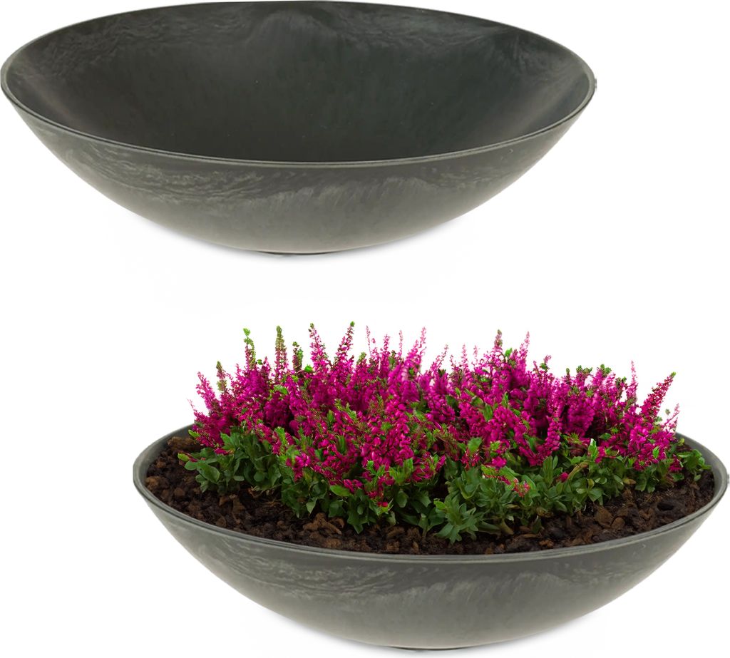Flache Pflanzschalen für draussen Dekoschalen rund schwarz 28 cm