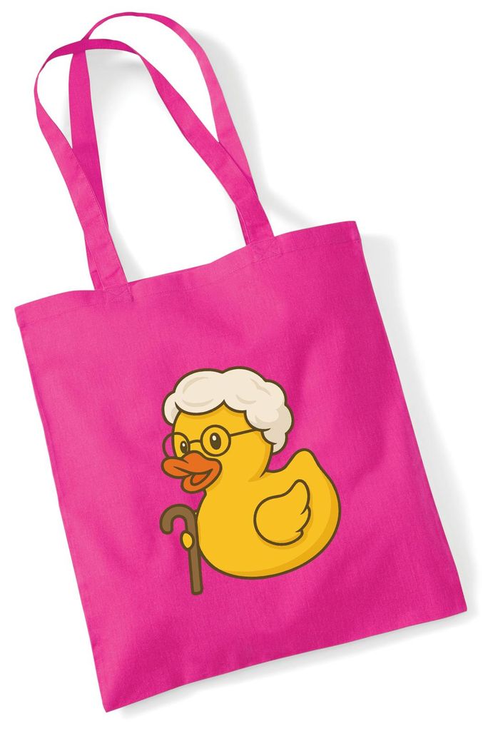 Huuraa Jutebeutel Quietscheente Rente Comic Gummiente 10 Liter Fuchsia Baumwolle Tasche Geschenkidee