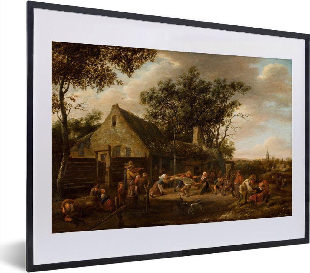 MuchoWow MuchoWow Gerahmtes Poster Tanzende Bauern in einem Gasthaus - Jan Steen 40x30 cm - Poster mit zchwarzem Bilderrahmen - Bilderrahmen - ...