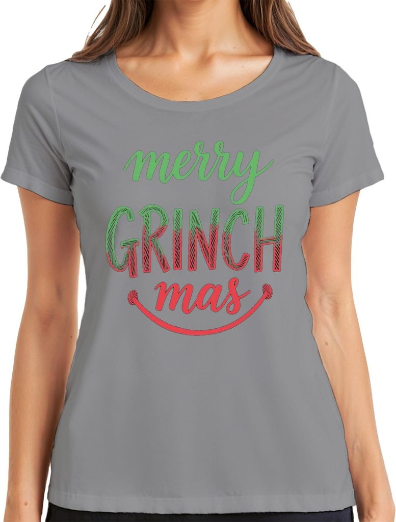 merry GRINCH mas Weihnachten Lustig Grinch Geschenk Familie Spaß Damen T-Shirt, Grau, L