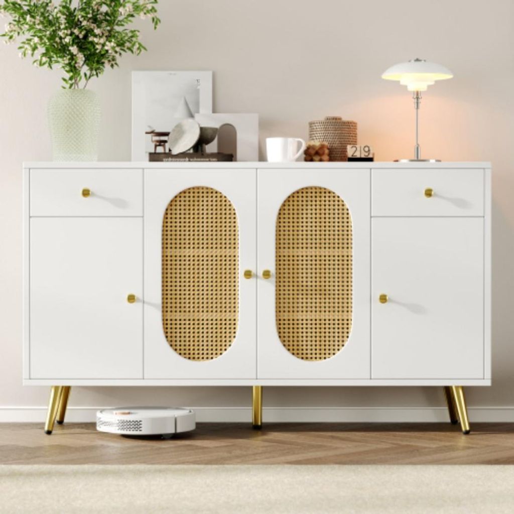 Kommode,Sideboard mit 2 Schubladen und 4 Türen, Regalböden Höhenverstellbar,für Wohnzimmer und Küche B140 x T35 x H82 cm