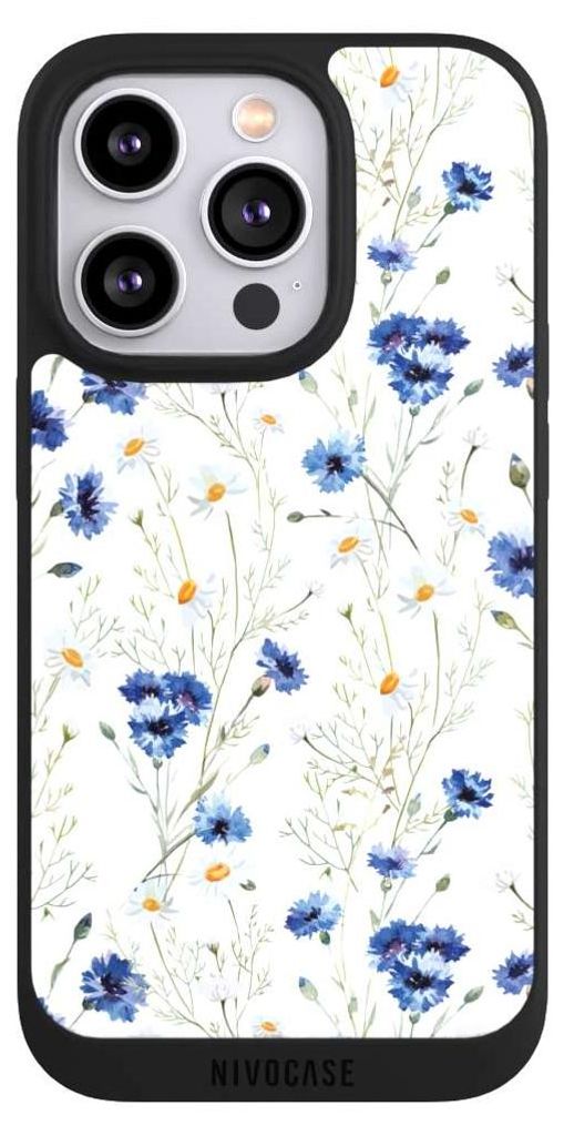 NIVOCASE Handyhülle für Apple iPhone 14 Pro Hülle NIVOpure Case Schwarz Blume Blumen Muster