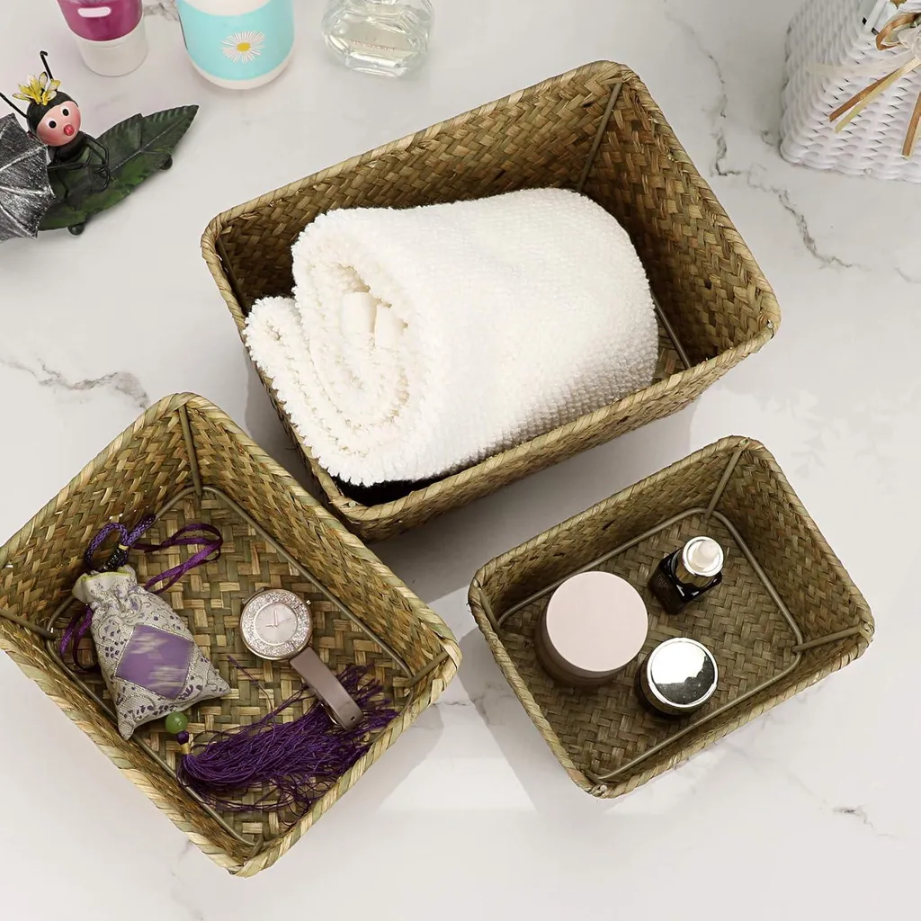 Paniers en jonc de mer naturel - Tissage Artisanal - Lot de 3 pièces