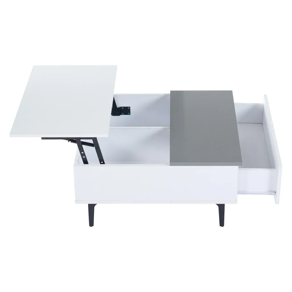 Table Basse Blanc Brillant 70cm Plateau Relevable et Eclairage App LED - 8