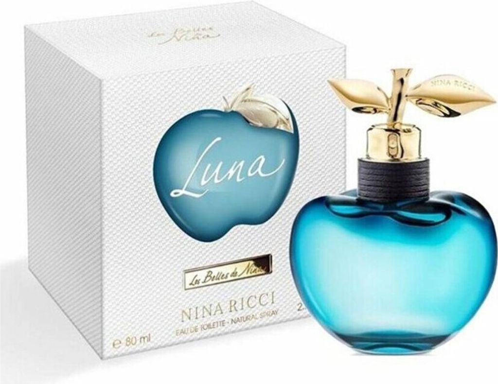 A Nina Ricci Luna Eau de Toilette bottle and its packaging are displayed.
