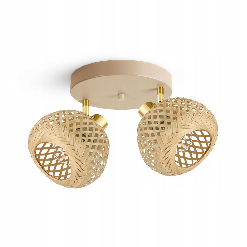 Luxolar LED Deckenlampe 2-flammig E27 Rattan Boho Beige/Grau - Verstellbar Schwenkbar Deckenleuchte für Wohnzimmer, Esszimmer