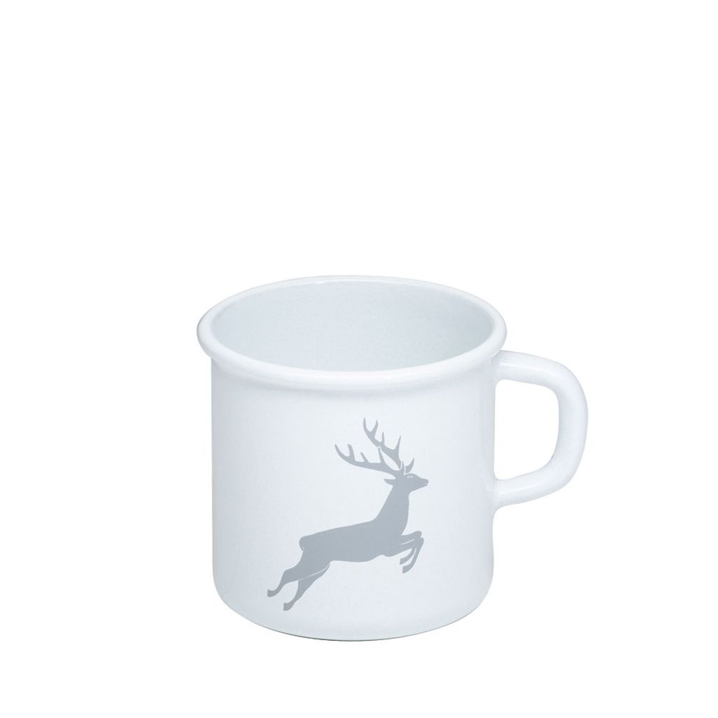 Riess Topf Kaffeebecher mit Bördel Ø8cm 3/8 Liter Emaille Country Hirsch grau