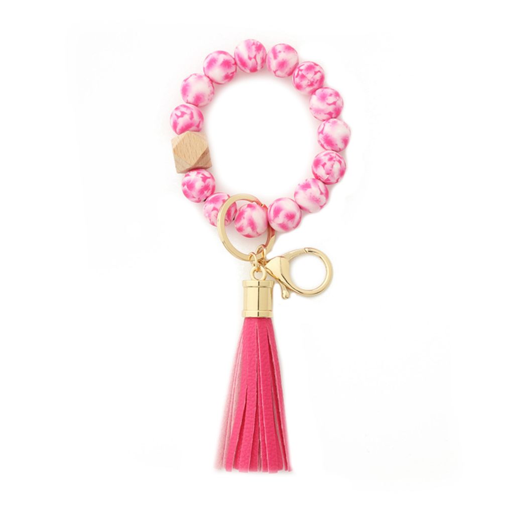 Perlen-Armband-Schlüsselanhänger, glänzend, dehnbar, Silikon, abgerundete Kanten, Schlüsselanhänger, Damen-Accessoires-J