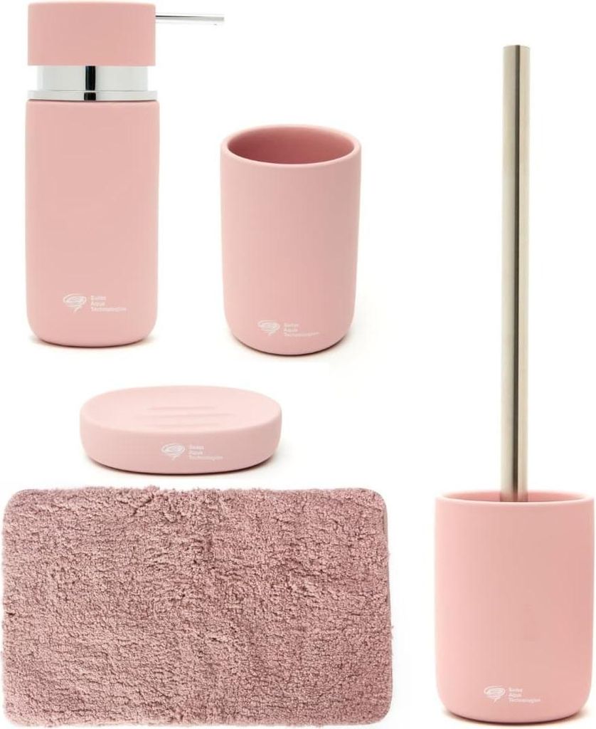 SAT LOFTY Bad Accessoires Set aus Keramik mit Badezimmermatte 80 x 50 cm, rosa