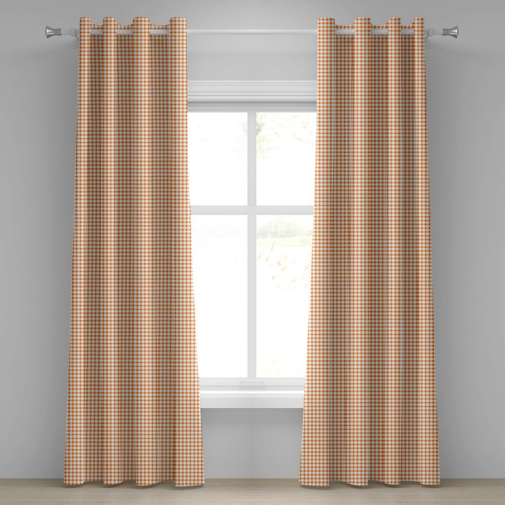 ABAKUHAUS Orange und Weiß Ösenvorhang, Retro Gingham-Art-kariertes Quadrat-Muster in den warmen Farben Plaid, Dekorative 2-Panel-Fenstervorhänge...