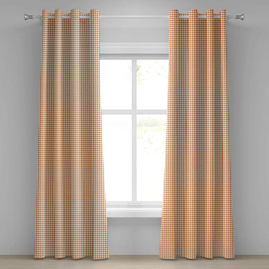 Paire de rideaux décoratifs orange à carreaux 280x245 cm style vintage