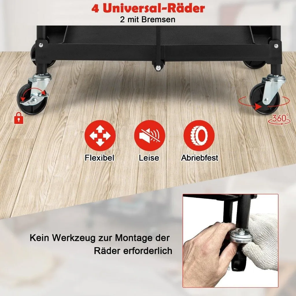 Servante d'atelier pliable à 3 plateaux avec roulettes multidirection - 5