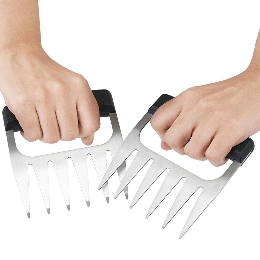 Meat Claws 2er Set Edelstahl, Fleischzerteiler für BBQ & Pulled Pork, 6 Zacken, robust & scharf, ergonomischer Griff, Grill Zubehör Küche & Outdoor