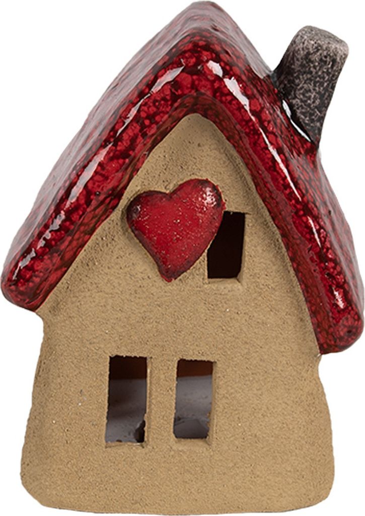 Clayre & Eef Dekorationsfigur Haus 10x8x13 cm Braun Rot Keramik