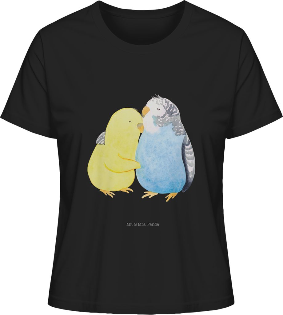 Mr. & Mrs. Panda Damen Basic T-Shirt Wellensittich Liebe Größe L - Schwarz - Geschenk, Sommershirt, Kurzarmshirt, Umarmen, Shirt, Kuscheln, Slim ...