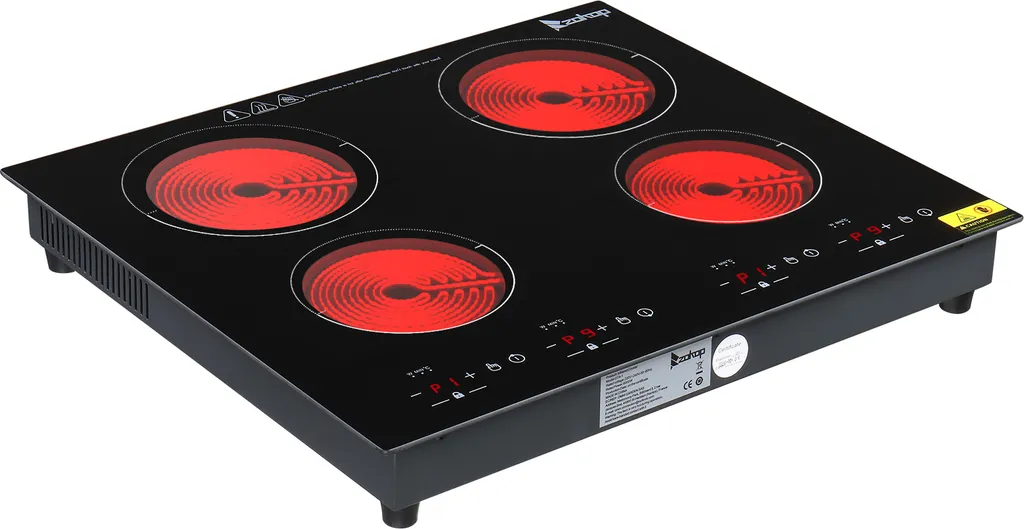 Table de Cuisson Vitrocéramique 4 Foyers - Cuisinière Électrique Noir 60cm