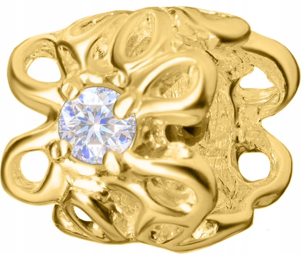 Perlina portafortuna fiore d'oro della vita con zirconi d'argento 925