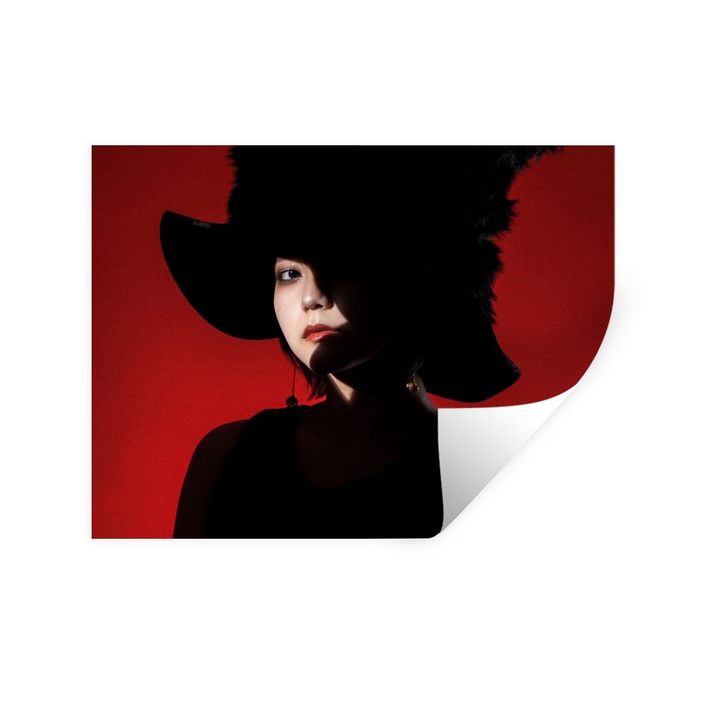 MuchoWow Wandtattoo Wandsticker Wandaufkleber Rot - Frau - Schwarz - Porträt 40x30 cm Selbstklebend und Repositionierbar - Faltenfrei