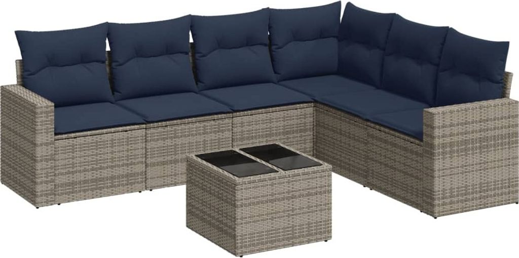 vidaXL 7-tlg. Garten-Sofagarnitur mit Kissen Grau Poly Rattan