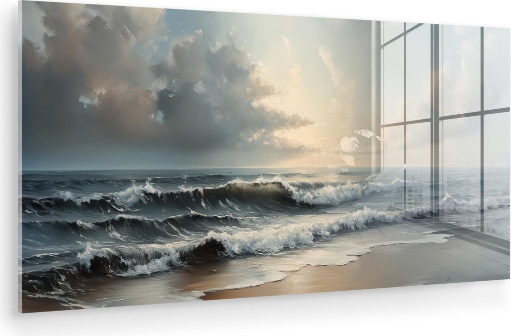 MuchoWow Glasbilder - Bilder auf Wandbild - Foto auf Glas Strand - Meer - Sonnenuntergang 120x60 cm Wanddekoration aus Glas - Acrylglasbild - Acryl...