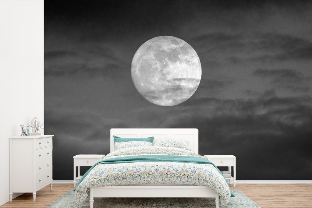 MuchoWow Fototapete für Wohnzimmer oder Schlafzimmer Wandtapete Vinyl Motivtapete Mond - Himmel - Wolken - 600x400 cm - Vinyltapeten