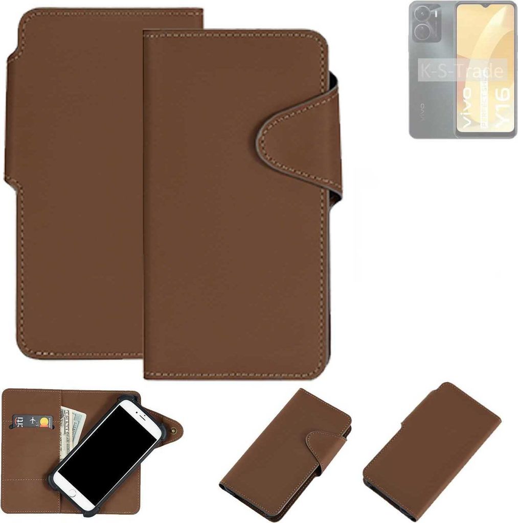 K-S-Trade Schutzhülle Klapphülle Kunstleder kompatibel mit Vivo Y16 braun Handy Hülle Wallet Case