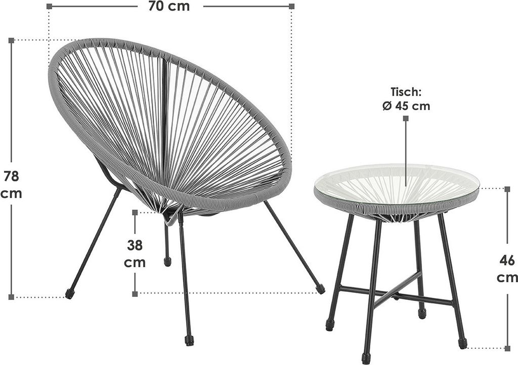 Juskys Balkonmöbel Set Ostana 3-teilig - Tisch & 2 Sessel - Produktbild 