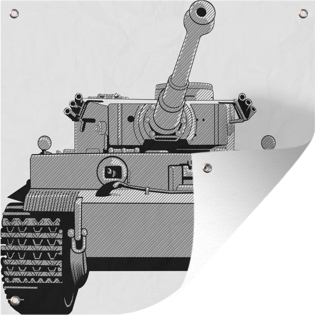 MuchoWow 50x50 cm Outdoor-Poster Gartendeko Sichtschutz Garten Poster für den Garten Illustration eines grauen Tanks