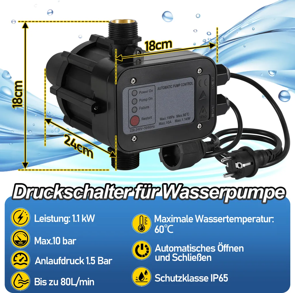 Régulateur de Pression Aopunlyde Presscontrol Watertech 1.1kW Noir