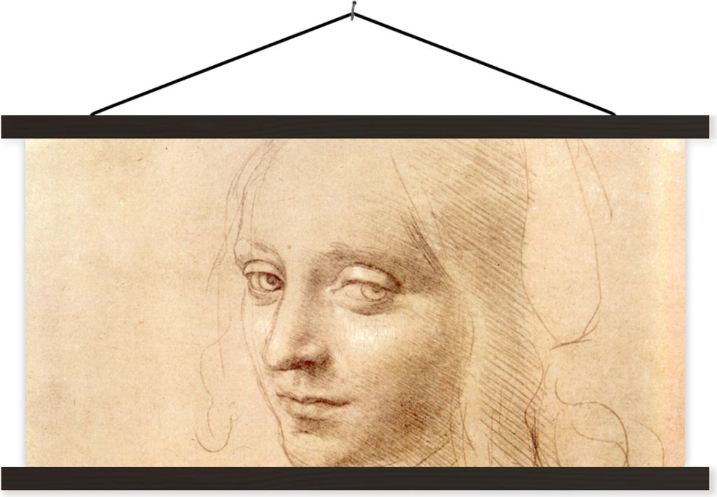 MuchoWow Textilposter Skizze - Leonardo da Vinci 150x75 cm mit schwarzem Rahmen - Posterleiste