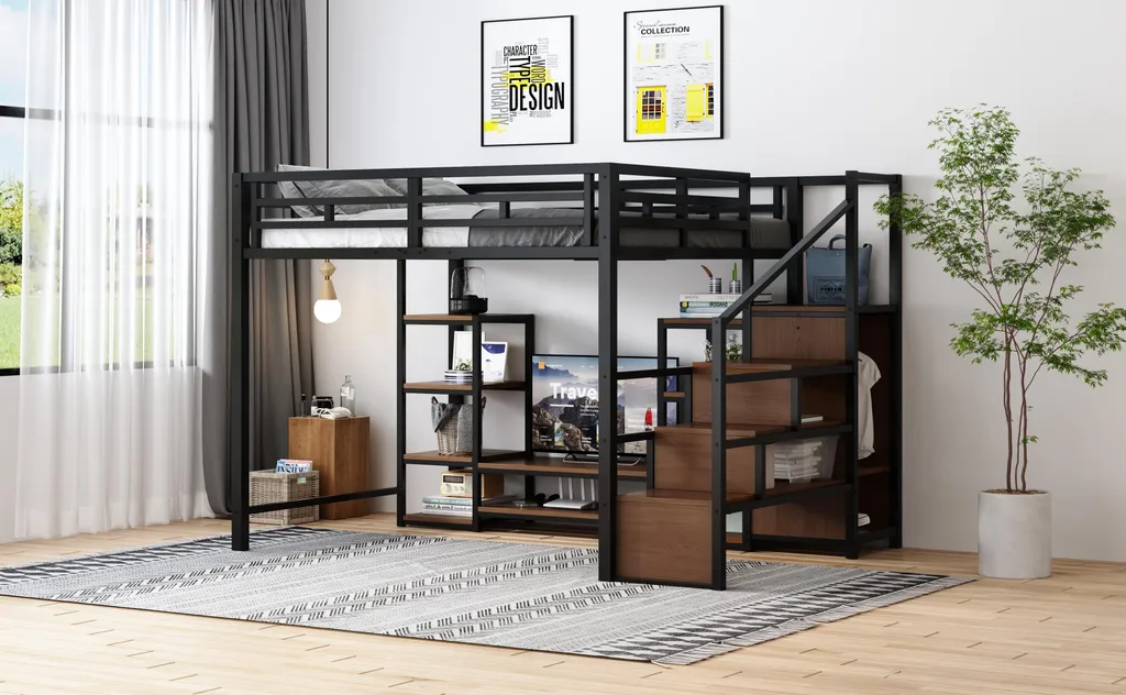 Lit Mezzanine 140x200 Stable en Métal Noir : Optimisez votre Chambre