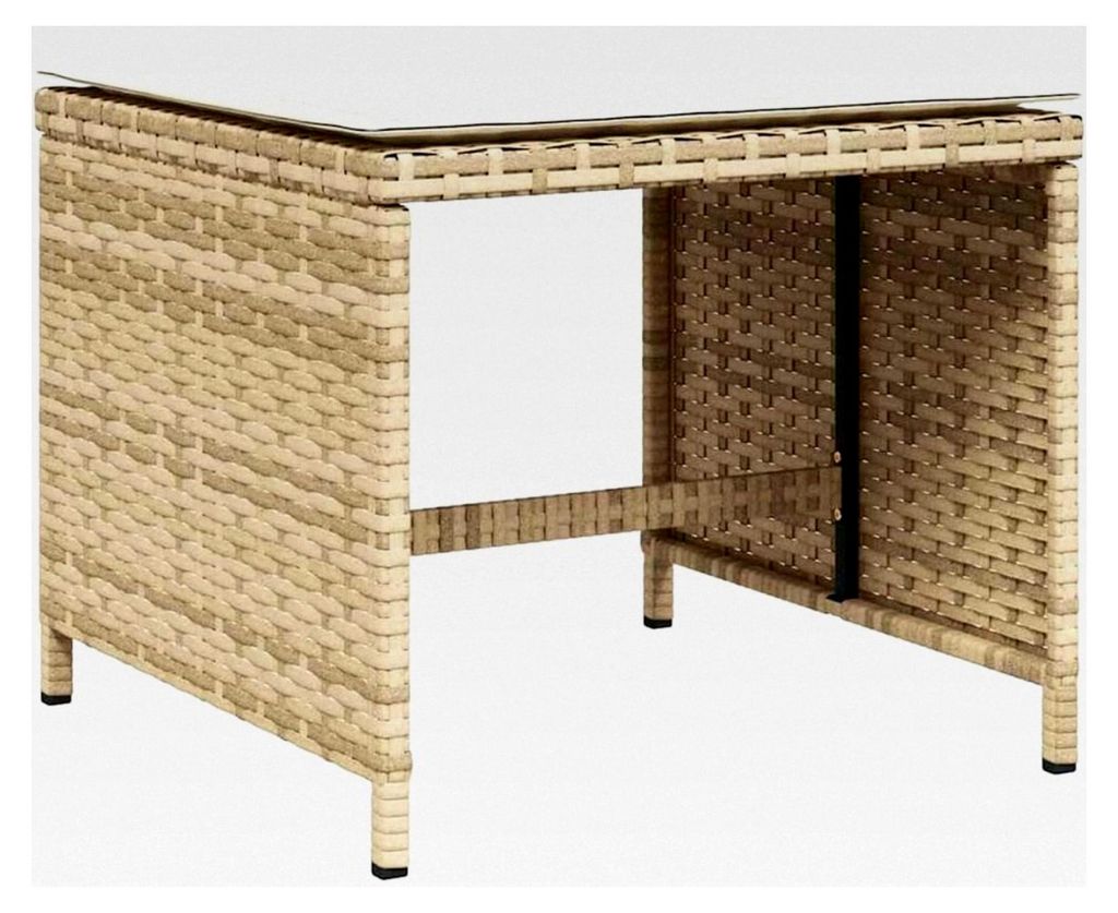 Gartenhocker mit Kissen 4 Stück, Hocker mit abnehmbarem waschbarem Bezug, Gartenstuhl mit Stahlrahmen, Sitzhocker Gartenmöbel, Beige Poly Rattan