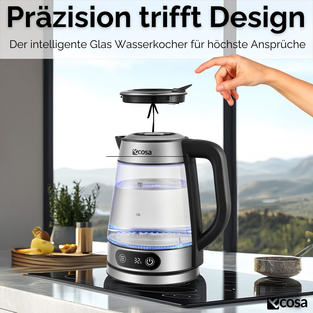 Ecosa Glas Wasserkocher 1,8 Liter | 2200 Watt