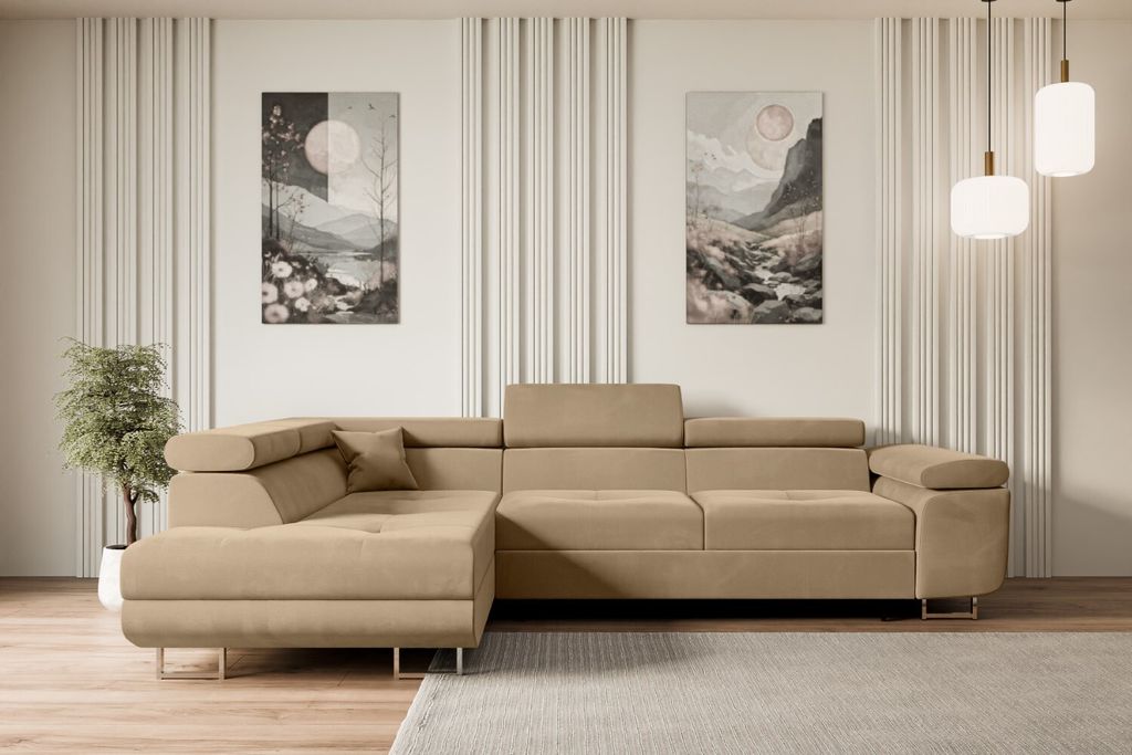 ALTDECOR Ecksofa mit Schlaffunktion und Bettkasten GUSA-L - 272x202x107 cm Beige - Corner Sofa Bett Eckcouch Couch L-Form Schlafcouch Ausziehbar Wo...