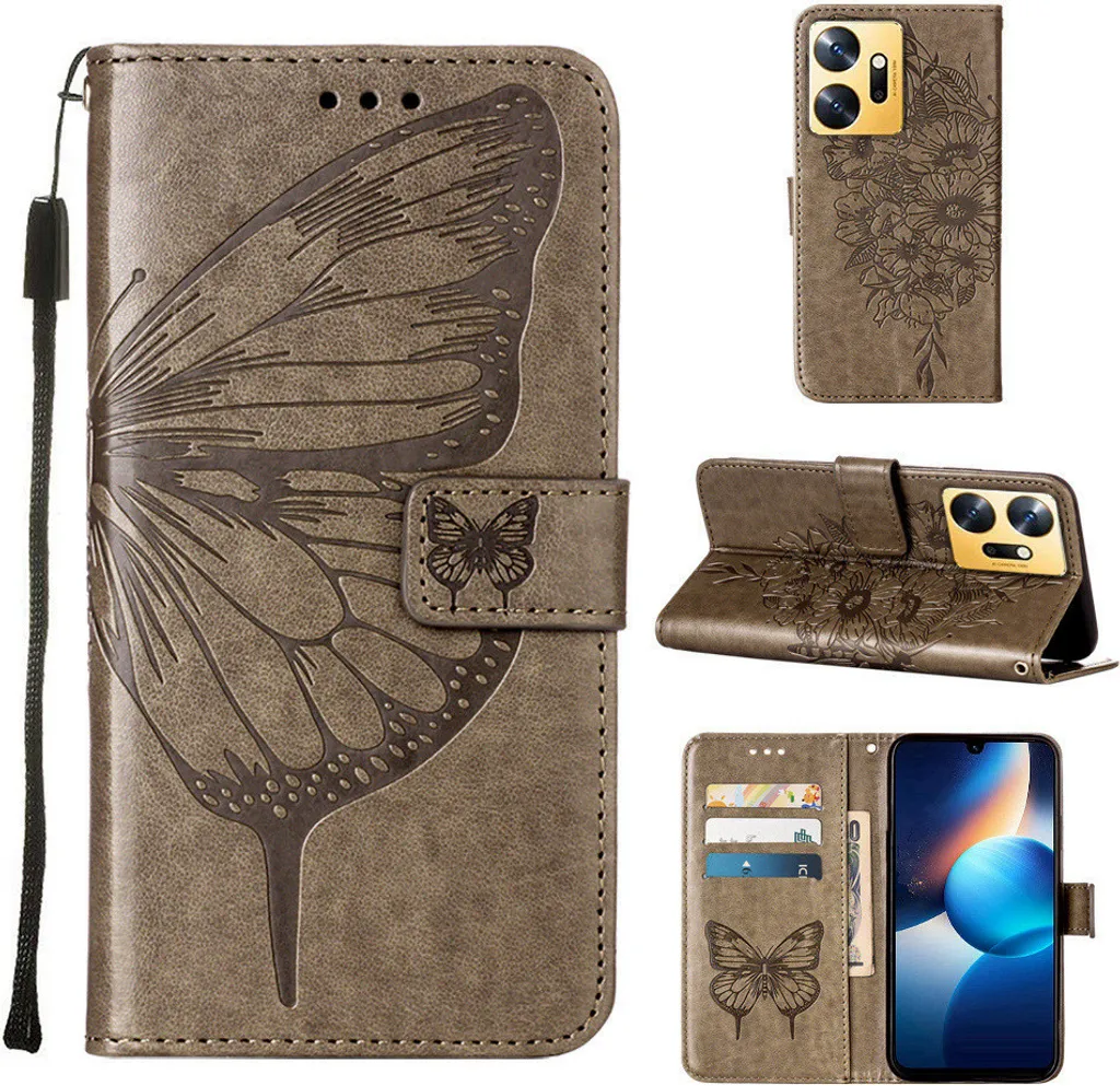 Custodia Infinix Zero 20 Professionale - Cover Pelle Grigia con Portafoglio
