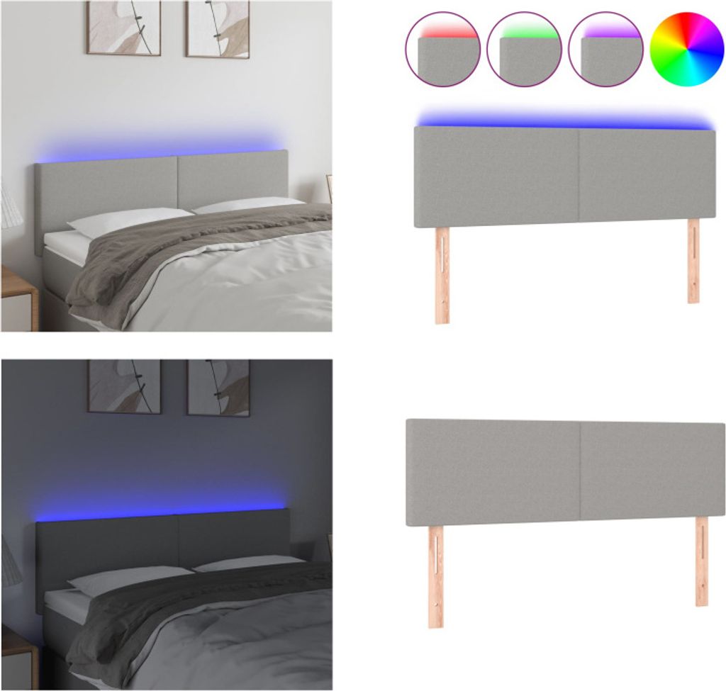 vidaXL LED Kopfteil Hellgrau 144x5x78/88 cm Stoff - LED Kopfteil - LED Kopfteile - Kopfteil - Bett-Kopfteil